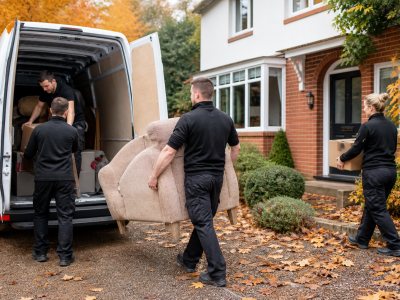 Professional team doing house clearance in autumn